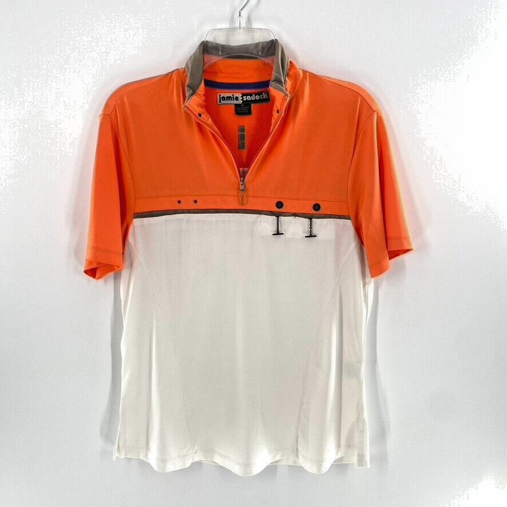 Jamie Sadock Womens Golf Shirt Colorblock Short Sleeve Orange White 1/4 Zip Sz M